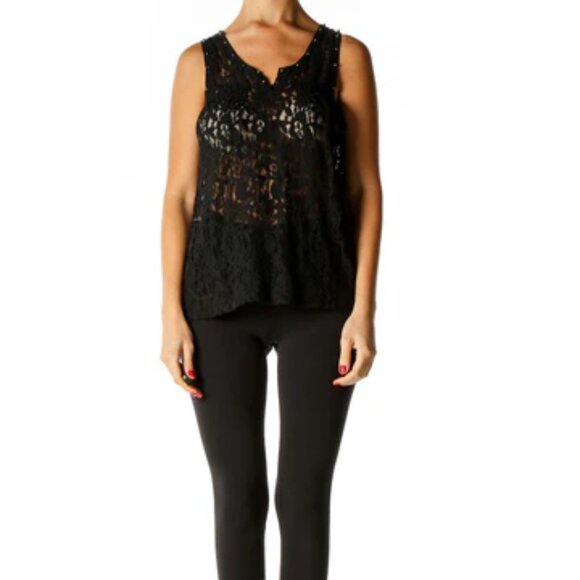 Express Tops - Black Lace Holiday Blouse